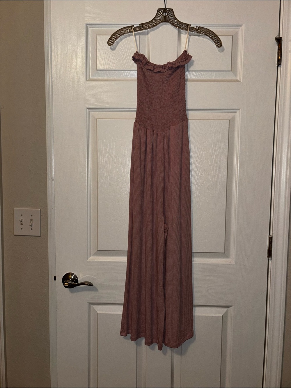 Marshalls Mauve Smocked Ruffle-Trim Wide-Leg Jumpsuit
